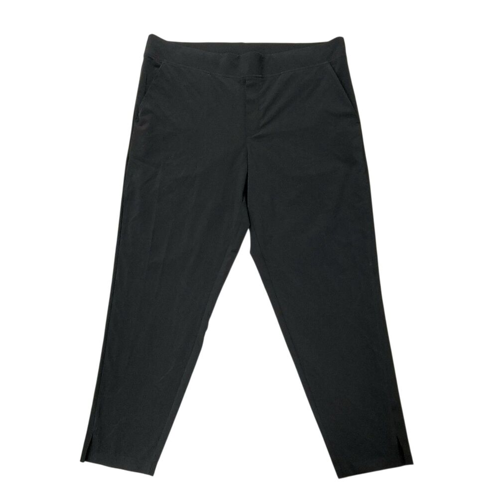 Athleta Womens 16 Black Brooklyn Ankle Pants Ribbed Panel Performance Stretch